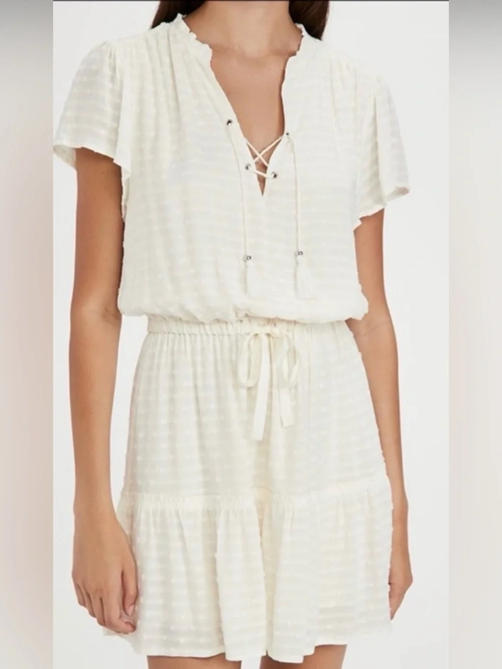 PAIGE White Swiss Dot Ruffle Blouse